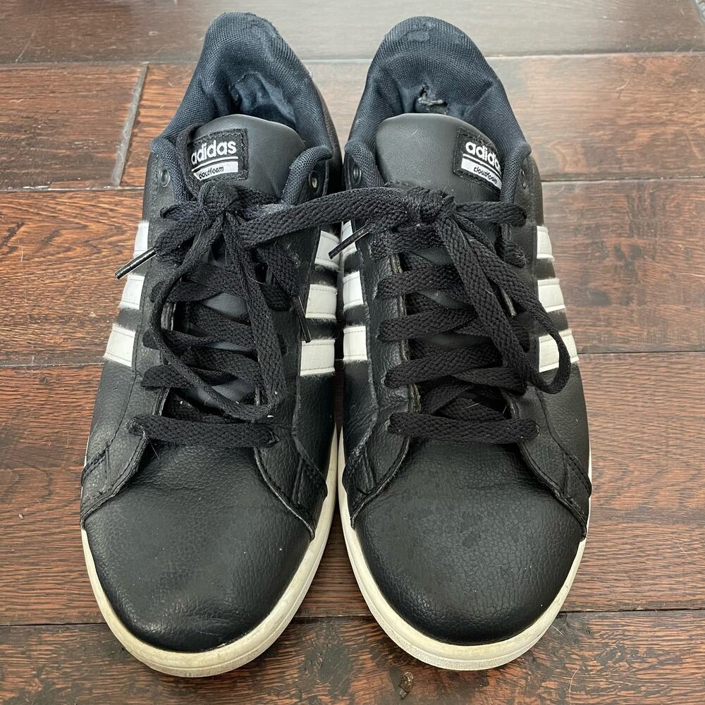 Adidas Cloudfoam Black Leather Sneakers Men 11 Shoes Insole/Heel Fabric Wear